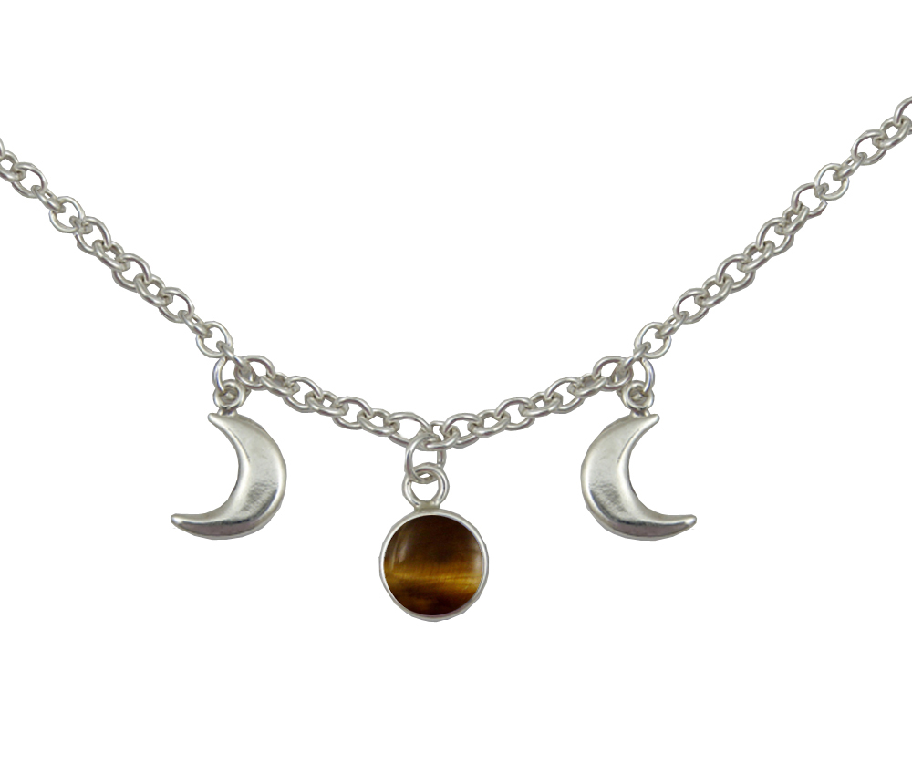 Sterling Silver Moon Phases Necklace With Tiger Eye